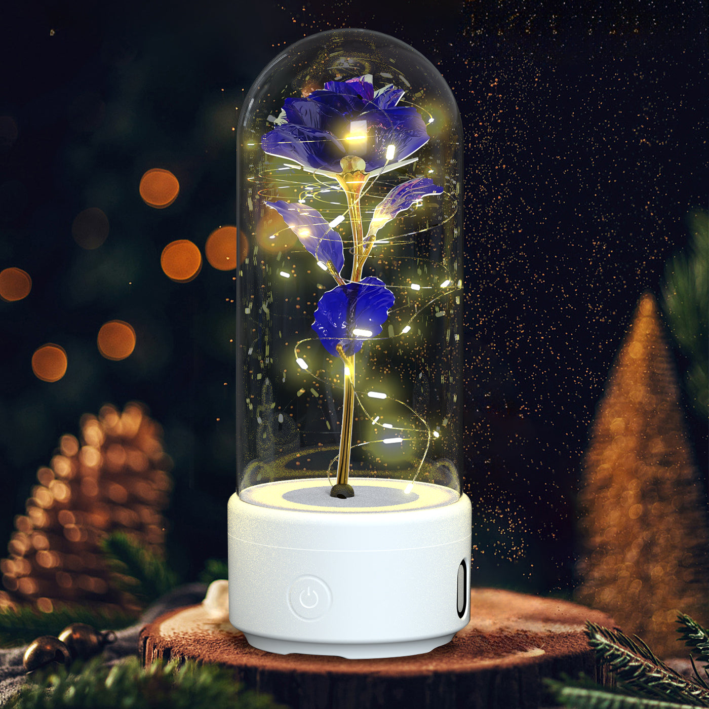 Lampe LED Créative 2-en-1 avec Haut-Parleur Bluetooth : Rose Lumineuse sous Cloche en Verre - Cadeau de Saint-Valentin
