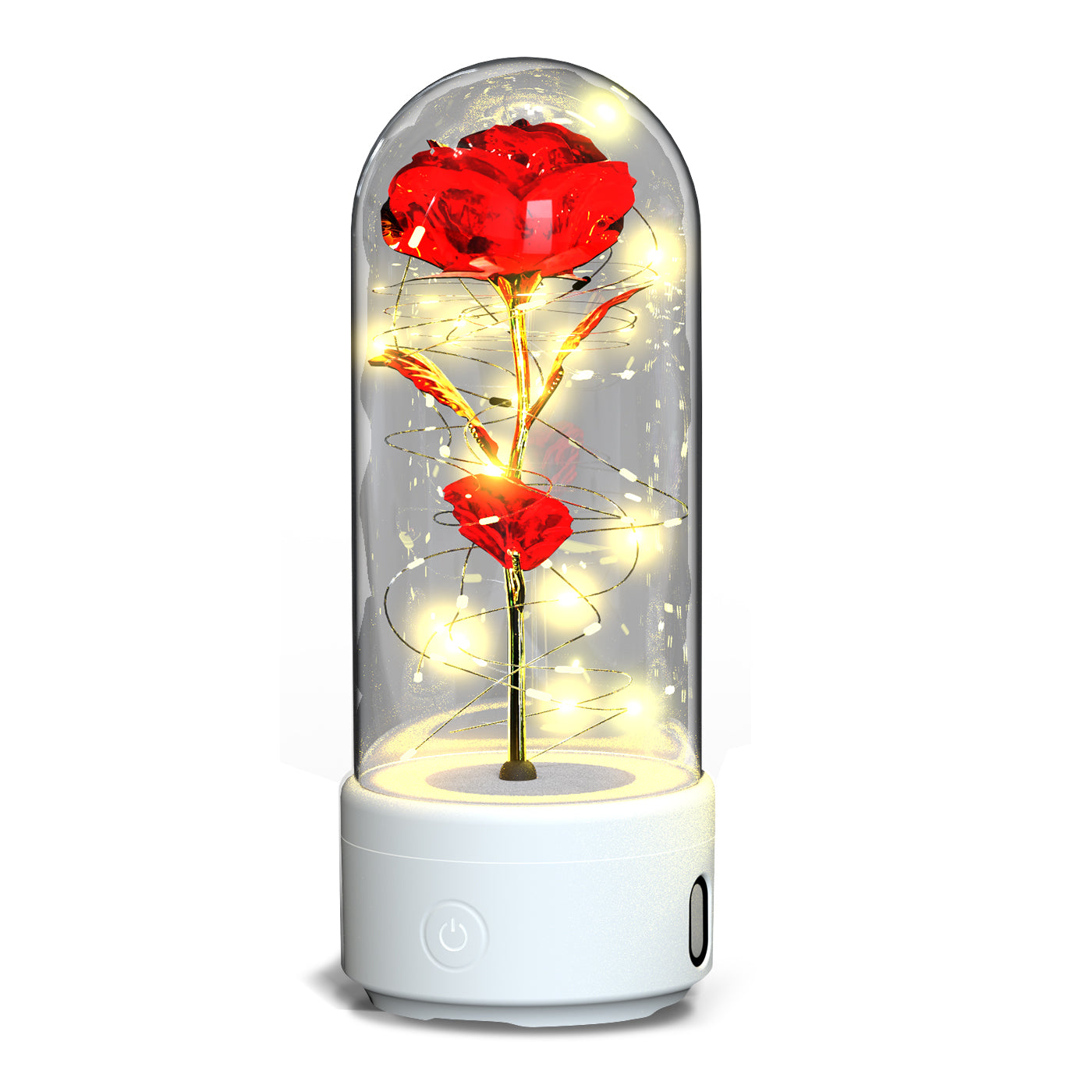 Lampe LED Créative 2-en-1 avec Haut-Parleur Bluetooth : Rose Lumineuse sous Cloche en Verre - Cadeau de Saint-Valentin