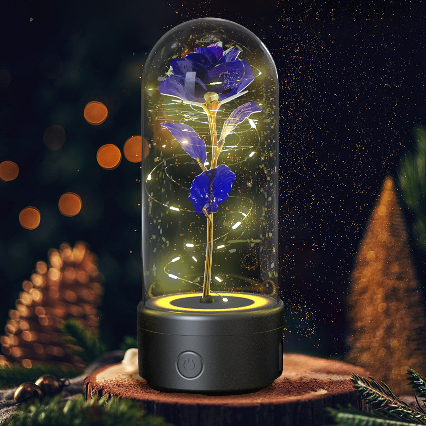 Lampe LED Créative 2-en-1 avec Haut-Parleur Bluetooth : Rose Lumineuse sous Cloche en Verre - Cadeau de Saint-Valentin