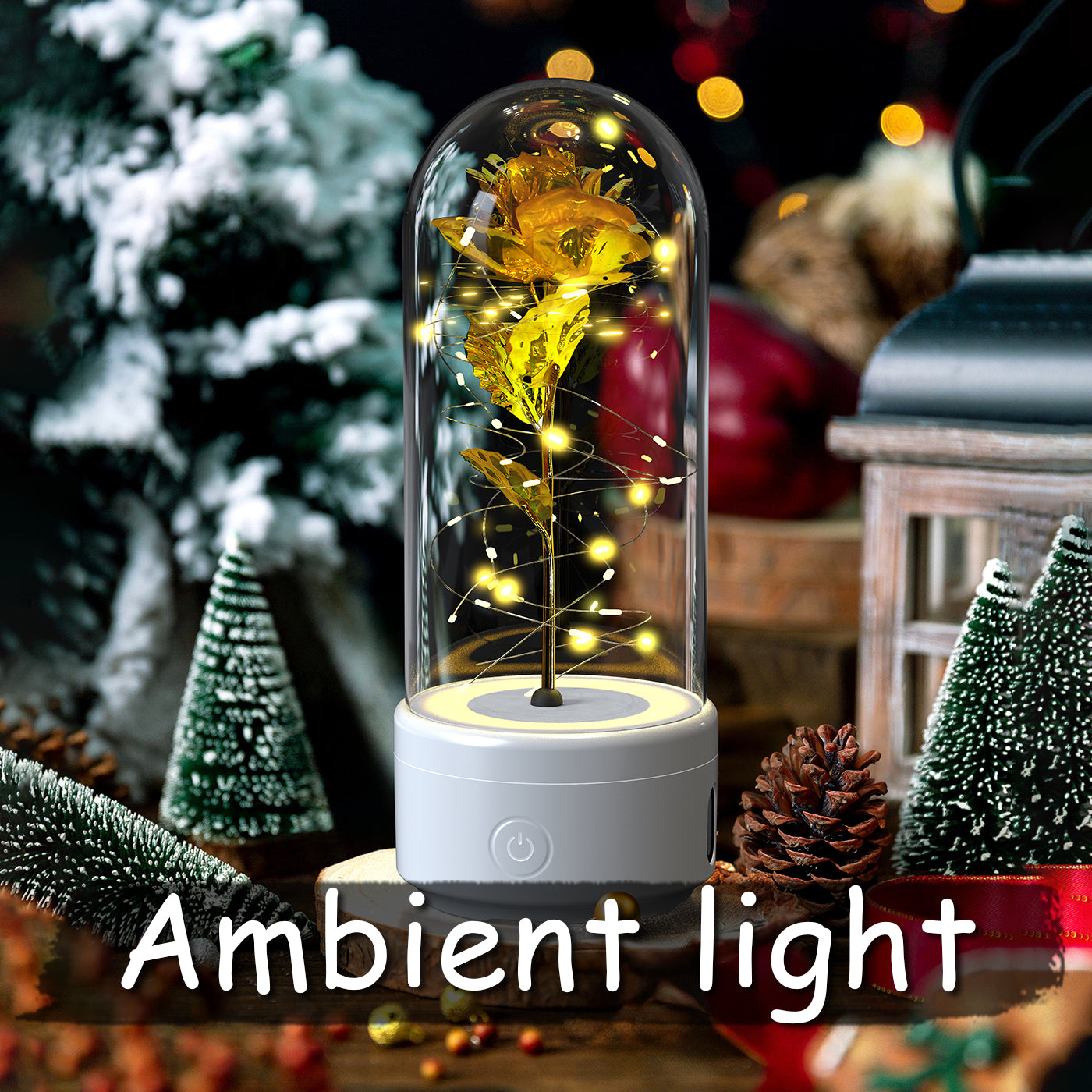 Lampe LED Créative 2-en-1 avec Haut-Parleur Bluetooth : Rose Lumineuse sous Cloche en Verre - Cadeau de Saint-Valentin