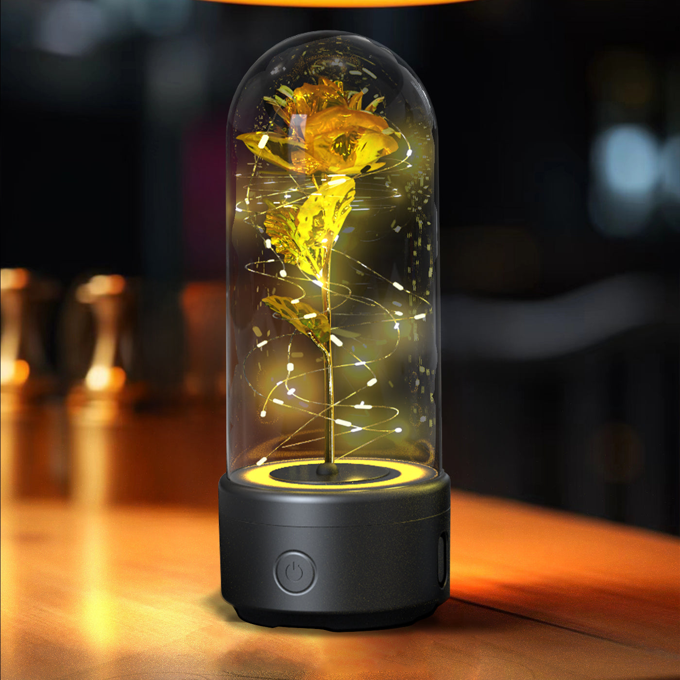 Lampe LED Créative 2-en-1 avec Haut-Parleur Bluetooth : Rose Lumineuse sous Cloche en Verre - Cadeau de Saint-Valentin