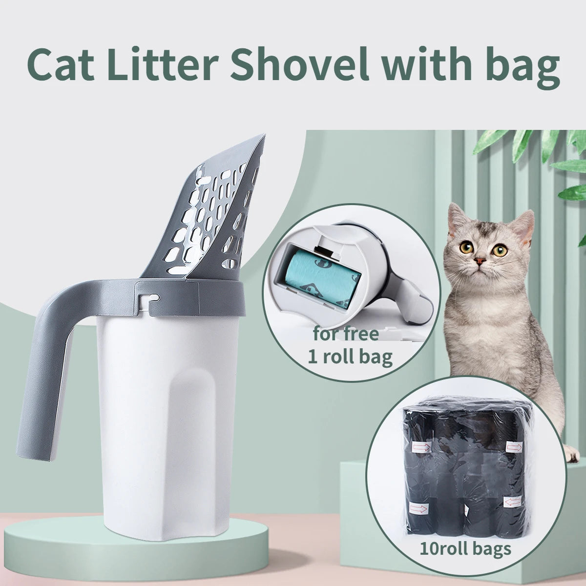 Pelle à Litière pour Chat avec Sacs à Déchets : Outil de Nettoyage Pratique et Portable pour Bac à Litière